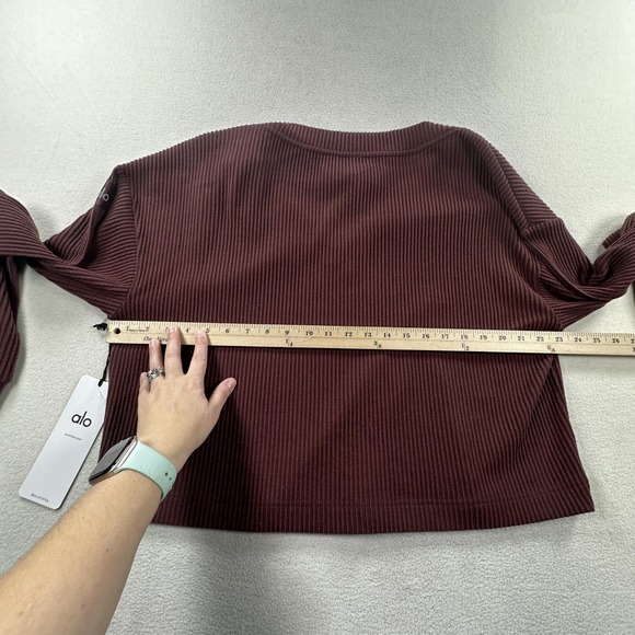 Alo Yoga Pullover Womens Large Brown Muse V-Neck Ribbed Cropped Lounge Top - Picture 9 of 12